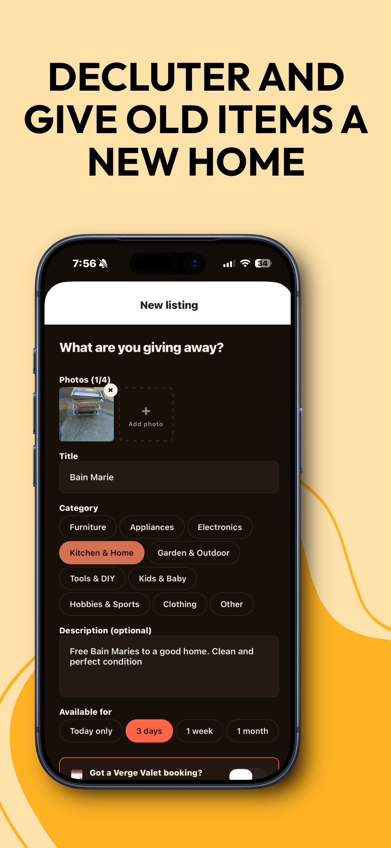 Creating a new listing to give an item away